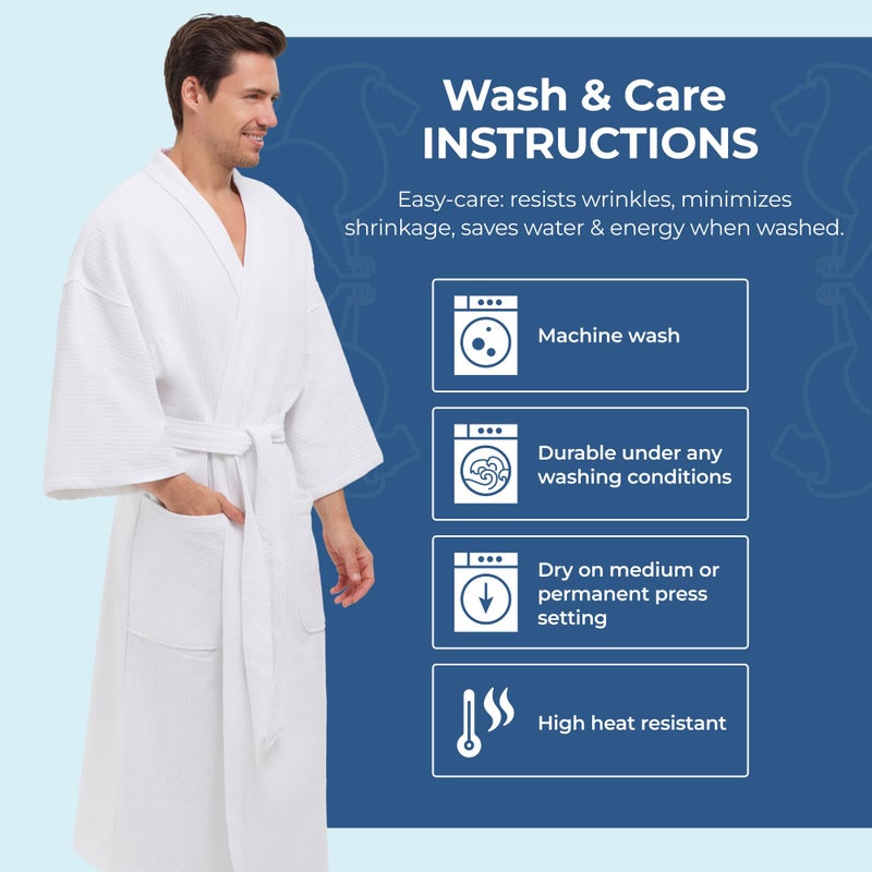 MONARCH Diamond Waffle Spa Kimono Robe for Men or Women â€“ Soft Lightweight Textured Fabric with Classic Kimono Design, Generously Sized Hotel & Spa Robe with Pockets â€“ Machine Washable - Image 5